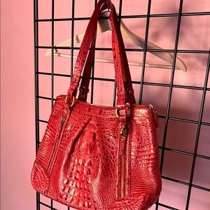 BRAHMIN. Pink Crocodile Embossed Tote Bag